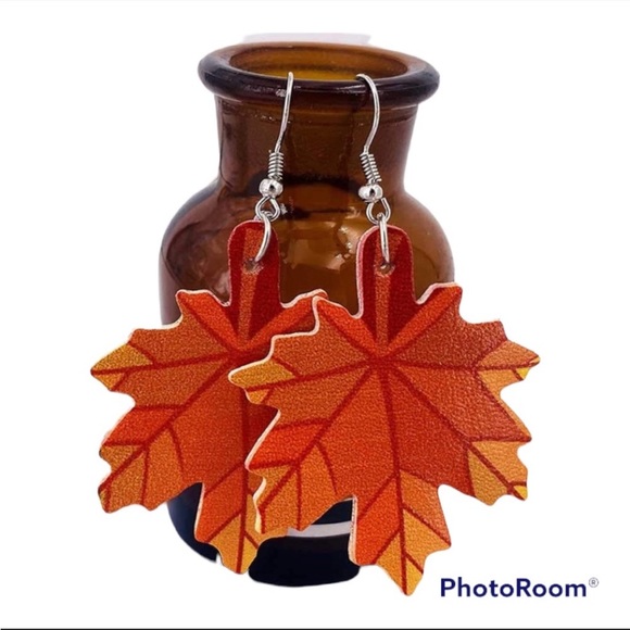Faux Leather Colorful Autumn Leaf Earrings - Picture 4 of 10